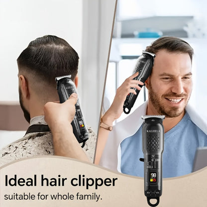 Transparent Electric Hair Clipper with Digital Display, Four Guide Combs, Grooming Tools and Red, Black or Blue Finish