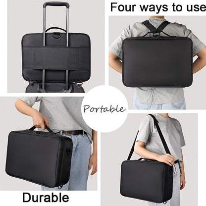 Black 15.8-Inch Soft Makeup Train Case with Three-Layer Interior, Brush Panel and Shoulder Strap