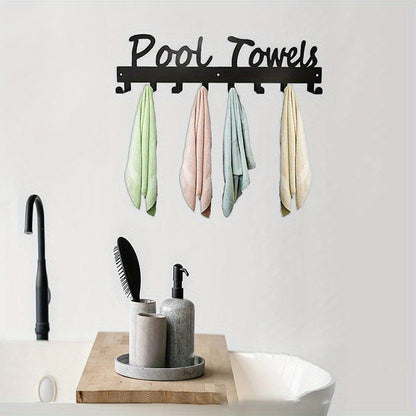 Outdoor Pool Towel Rack Wall Mounted 8 Hooks, Towel Hanger for Bathrobes Towels Clothes, Patio Backyard Spa Pool Area Decor Organizer
