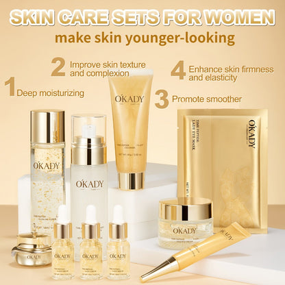 Skin Care Set for Women 24K Gold Polypeptide Complete Day & Night Routine Peptide Face Care Kit All Skin Types Luxury Gift Set