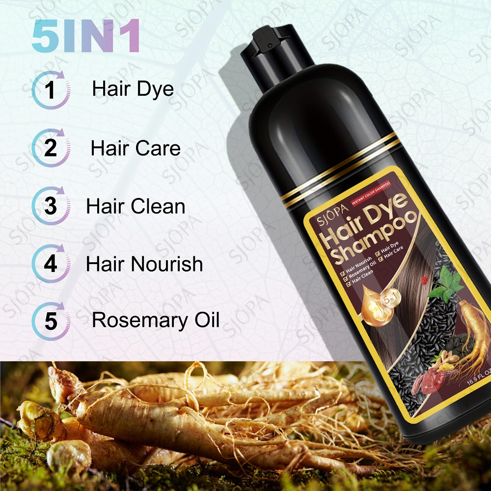 Hair Dye Coloring Shampoo 5-in-1 Upgraded with Hibiscus Oil, Squalane & Glycerin – Quick Color & Nourishing, Gentle Skin-Safe Formula