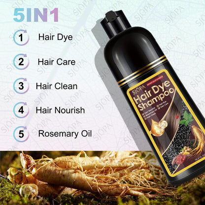 Hair Dye Coloring Shampoo 5-in-1 Upgraded with Hibiscus Oil, Squalane & Glycerin – Quick Color & Nourishing, Gentle Skin-Safe Formula