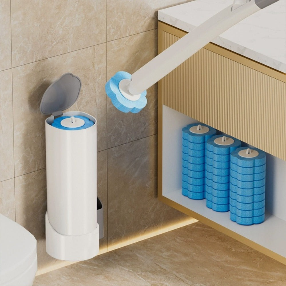 Disposable Toilet Brush Set with Replacement Brush Heads Wall Mounted or Floor Standing for Entryways, Bedrooms and Living Spaces