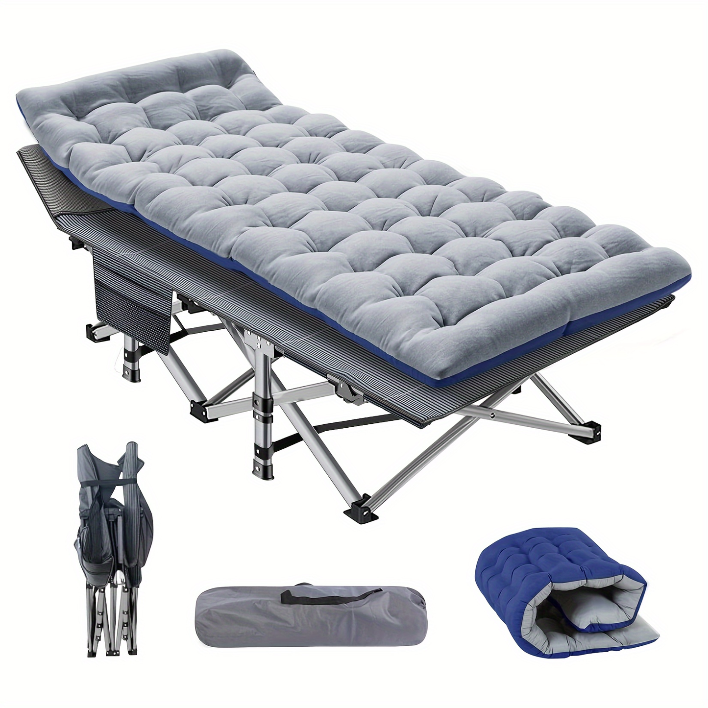 Heavy Duty Folding Camping Cot 75 Inch Portable Sleeping Bed with Carry Bag Guest Bed for Adults Outdoor Camping Hiking Home Use Gray Wine