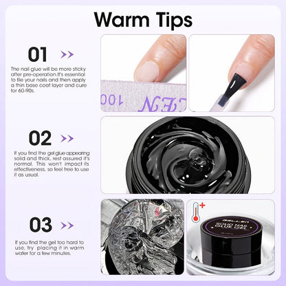 Solid Gel Nail Glue Kit with Mini LED Lamp – 8g UV Cure Gel Glue 28+ Days Long-Lasting Bond for Press On Nails Acrylic Tips Rhinestones