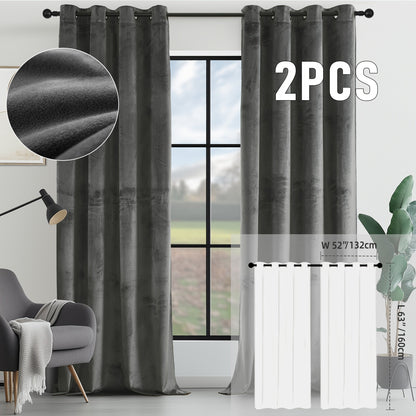 Velvet Room Darkening Curtains 2 Panels, Grommet Top Thermal Insulated Soundproof Blackout Curtains for Living Room Bedroom