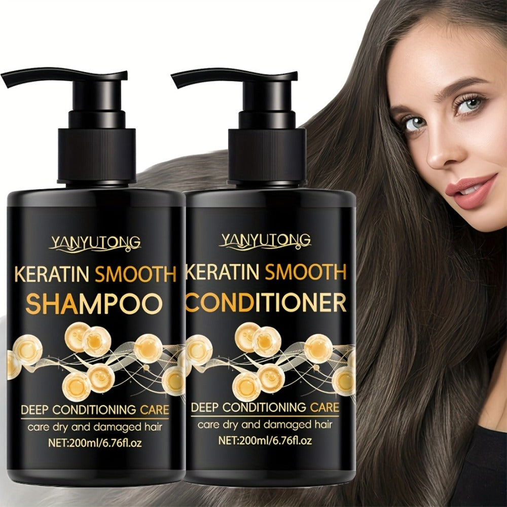 Keratin Shampoo and Conditioner Set Repairs Breakage Split Ends Moisturizes Scalp for Color-Treated Heat Damaged Dry Frizzy Hair All Hair