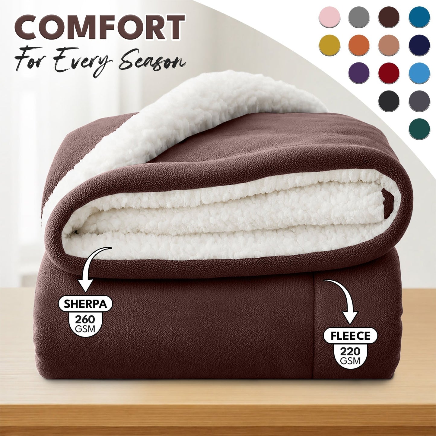Sherpa Flannel Blanket, Double-Layer Ultra Throw for Bed, Sofa & Bedroom Decor, Better Sleep, 14 Colors
