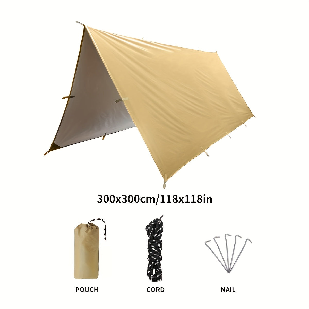 Camping Sunshade Tarp Multi-Function Sun Shelter Canopy – 19 Hanging Points or 6 Tie-Down Points, 300x300cm & 300x400cm