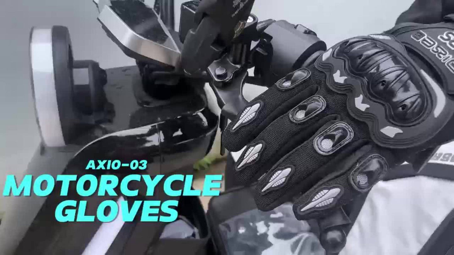 Full-Finger Motorcycle Gloves with Segmented Knuckle Shell, Wrist Tabs, Black or Red in M to XL