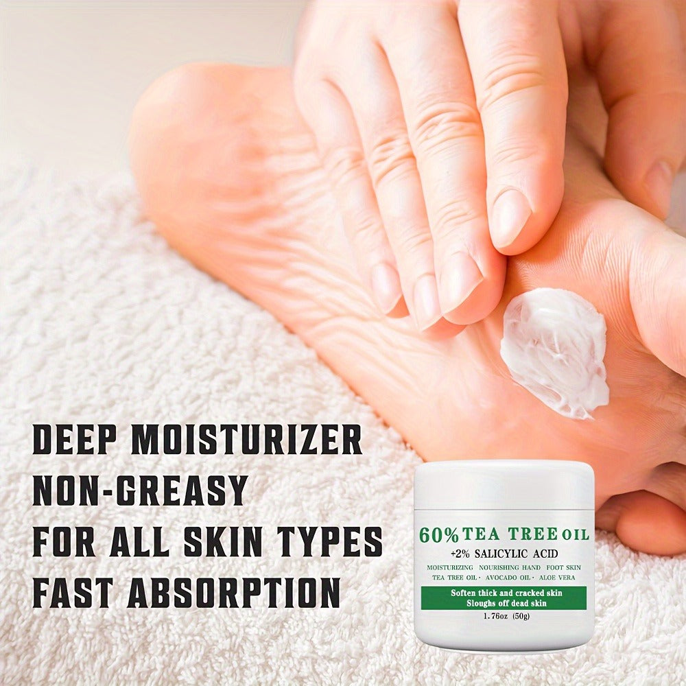 Tea Tree Foot Cream 50g with Salicylic Acid, Aloe Vera and Mint for Dry Heel and Callus Care at Home