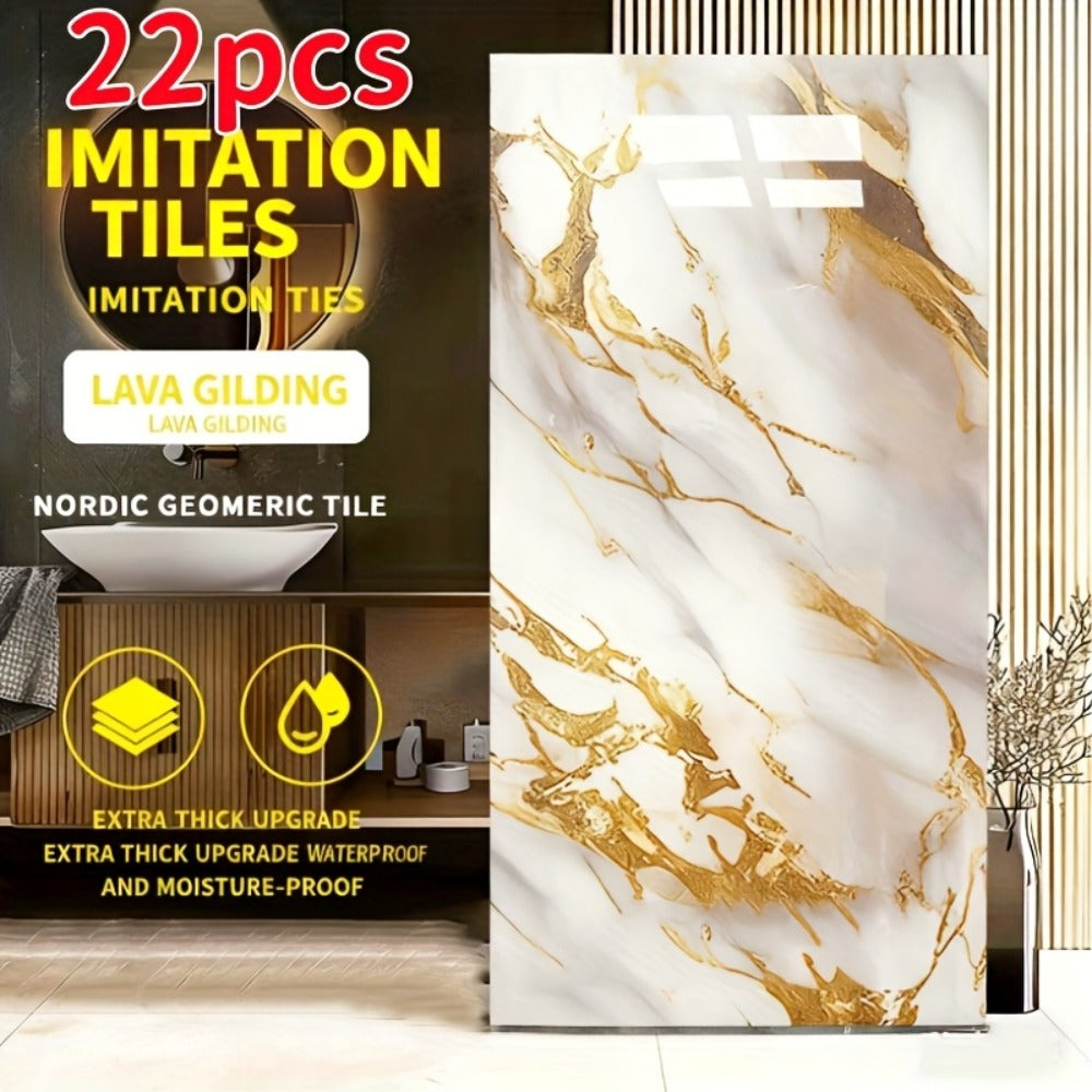 Self-Adhesive PVC Wall Sticker 22pcs Peel and Stick Marble Boho Wallpaper 11.81x23.62in Oil for Entryways, Bedrooms and Living Spaces