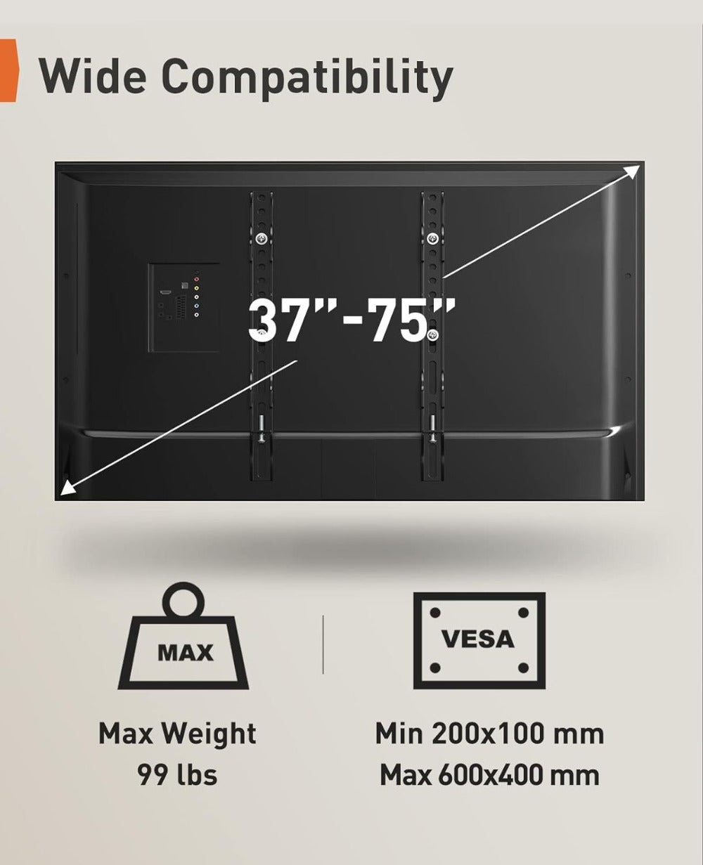 Ceiling TV Mount 37-75 Inch - 360° Swivel & Tilt Adjustable Bracket for Flat & Curved TVs up to, VESA 600x400mm