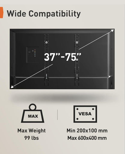 Ceiling TV Mount 37-75 Inch - 360° Swivel & Tilt Adjustable Bracket for Flat & Curved TVs up to, VESA 600x400mm