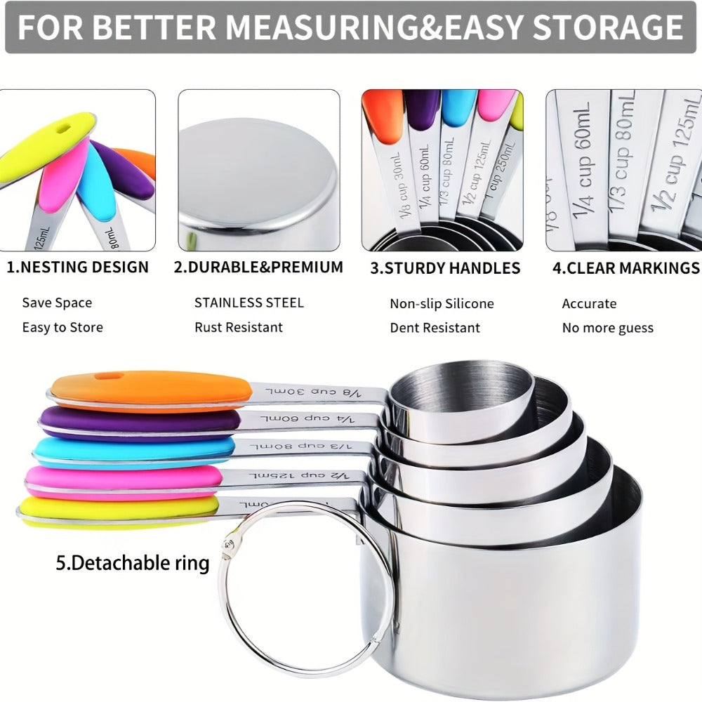 Stackable Measuring Cup and Spoon Sets with 8-, 9- or 17-Piece Black and Colorful Checkout Options
