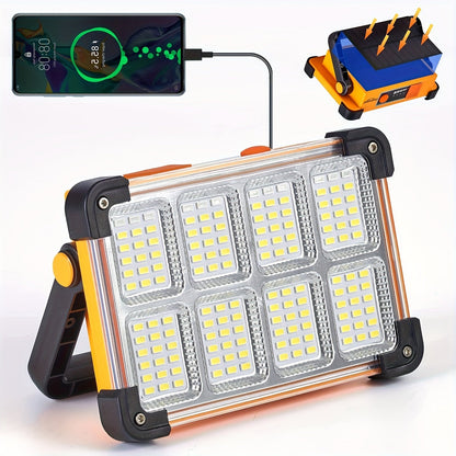 Solar Rechargeable LED Floodlight Flashlight, IP44 Waterproof 4500 Lumens Ultra-Bright Portable Camp Light