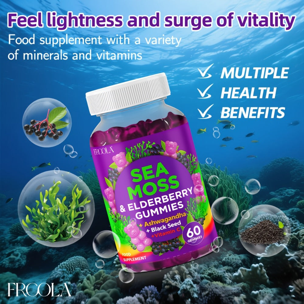9-in-1 Sea Moss Gummies with Shilajit, Elderberry, Ginger, Turmeric, Ashwagandha & Black Seed Oil