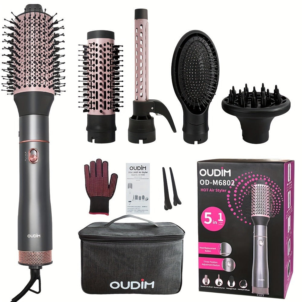 5-in-1 Hot Air Styling Comb Set Negative Ion Hair Dryer Brush with 5 Interchangeable Heads, for Home, Travel and Salon Hair Styling