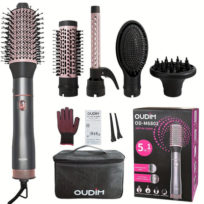 5-in-1 Hot Air Styling Comb Set Negative Ion Hair Dryer Brush with 5 Interchangeable Heads, for Home, Travel and Salon Hair Styling