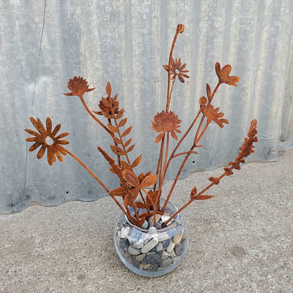 Rustic Metal Wildflower Bouquet, 10-Piece Mixed Stem Set from 25.4 to 40 cm for Vases and Planters