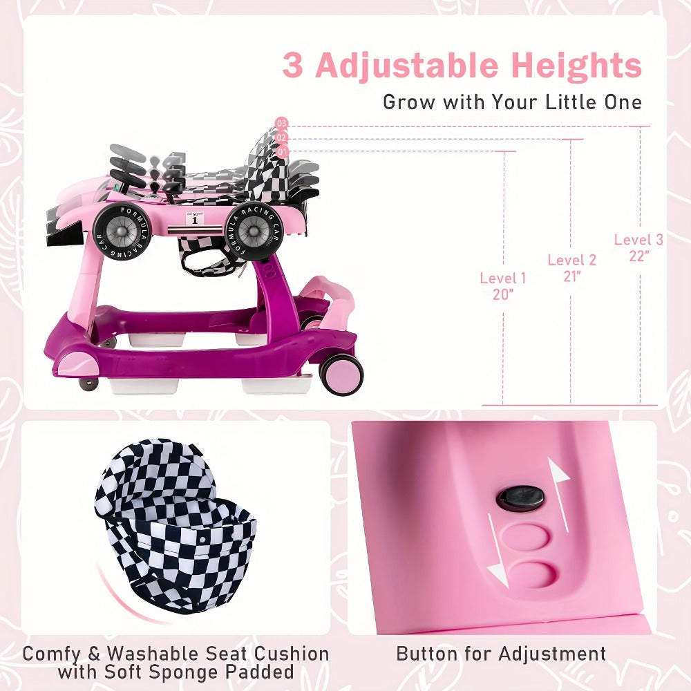 4-in-1 Foldable Baby Walker with Activity Toy Tray & Adjustable Height, Sit-to-Stand Push Walker for Infants & Toddlers
