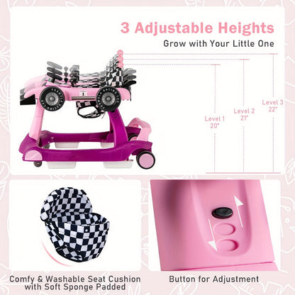 4-in-1 Foldable Baby Walker with Activity Toy Tray & Adjustable Height, Sit-to-Stand Push Walker for Infants & Toddlers