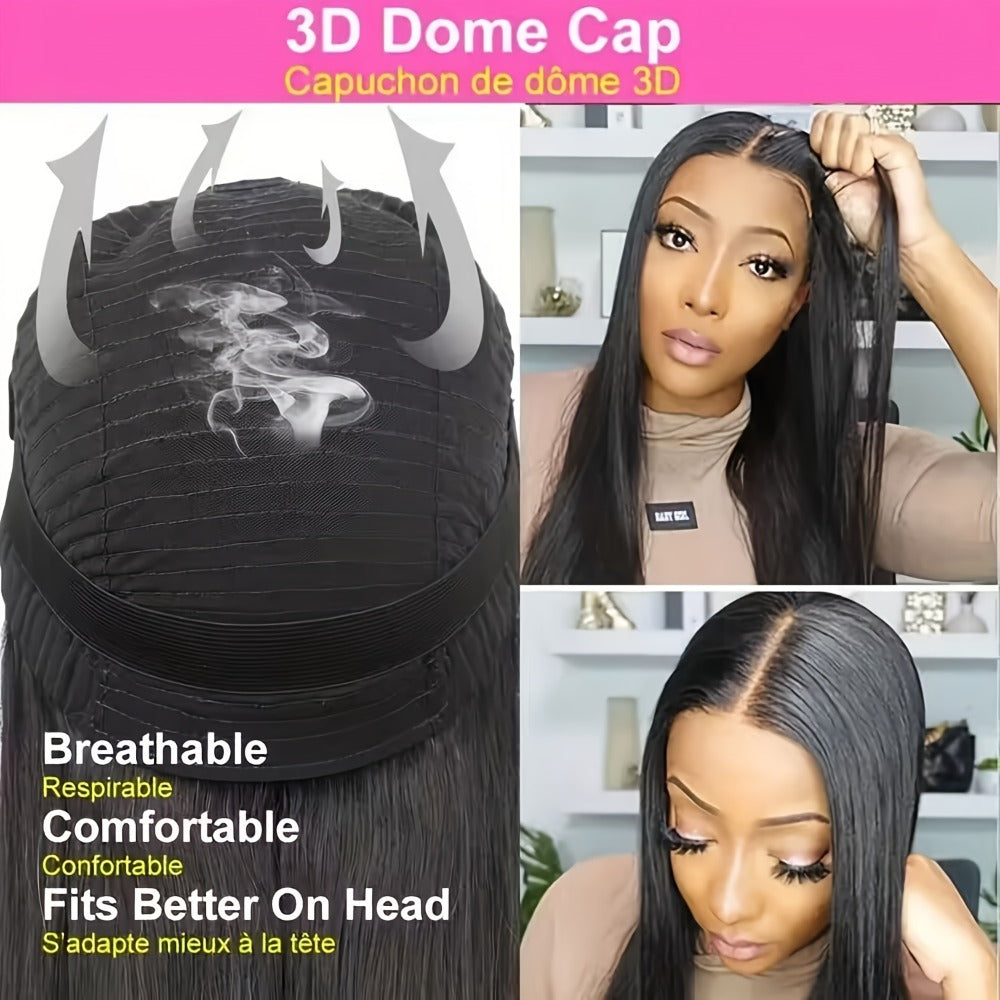 Wig Bone-Straight Glueless Human Hair in Natural Black, 10-34 Inch Options with Pre-Cut 6x4.5 Lace