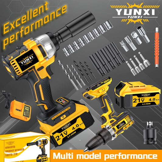 21V Cordless Drill Brushless Impact Wrench Multifunctional, Lithium Battery, Quick Charger, Variable Speed