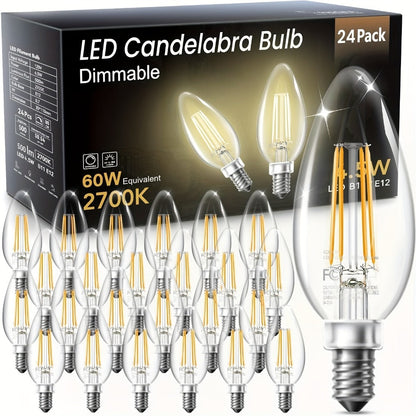 LED Candle Light Bulbs E12 Base B11 Dimmable 2700K White 500 Lumens Clear Glass Vintage for Home Cooking, Dining and Outdoor Meals