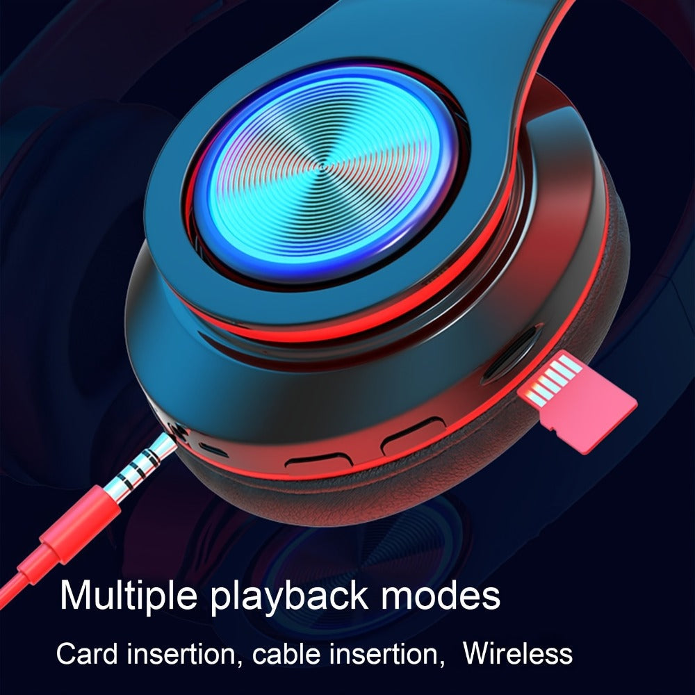 LED Light Over-Ear Wireless Headphones Deep Bass Subwoofer, Active Noise Cancelling Foldable Headset Bluetooth 5.3