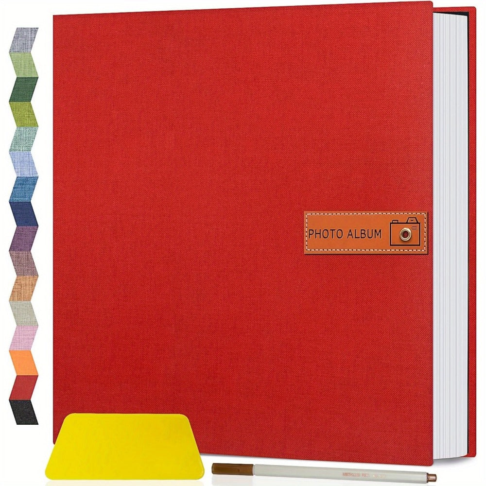 Self Adhesive Photo Album Scrapbook – Large Linen Cover Memory Book for 4x6 5x7 8x10 Photos, DIY Picture Book with Metal Pen, Gift for Mom