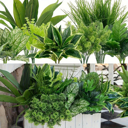Nine-Piece Artificial Greenery Stem Set with Mixed Leaf Shapes for Indoor or Outdoor Planters and Decor