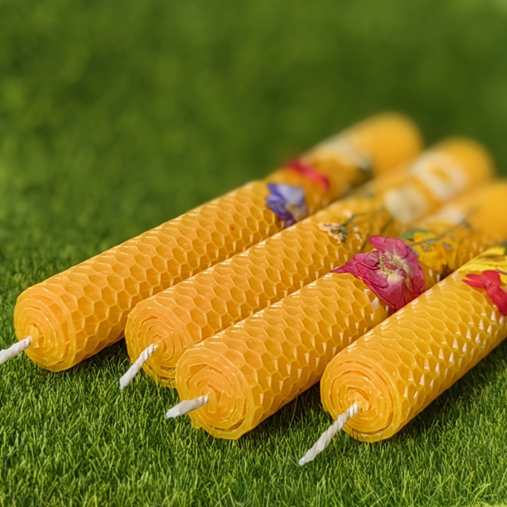Floral Cone Candle Holders Set of 4, 10-Inch Decorative Beeswax Taper Candles for Holiday Parties