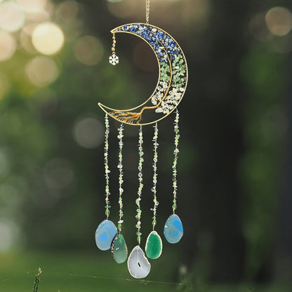 Moon Agate Tree Hanging Ornament Handmade Boho Suncatcher Wall Decor - Crystal Window Sun for Entryways, Bedrooms and Living Spaces