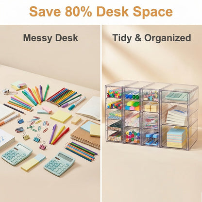 Clear Modular Drawer Organizer with 8- or 16-Drawer Checkout Sets for Office, Makeup and Craft Supplies