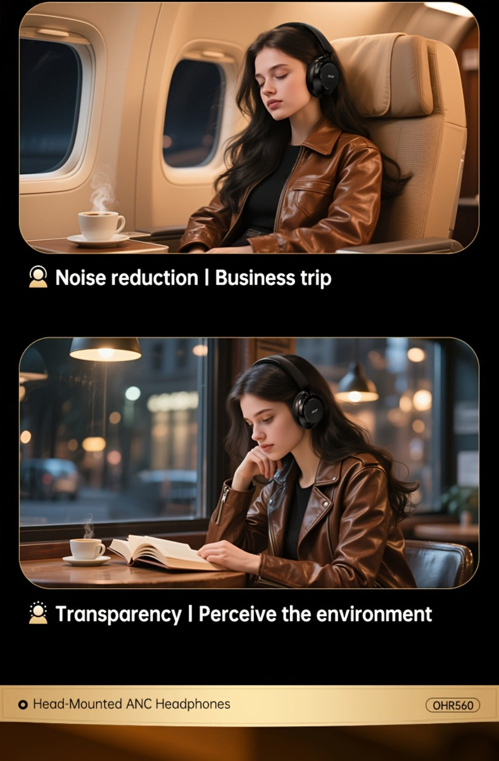 Acer OHR560 Over-Ear Headphones with Bluetooth 5.3, 40mm Drivers, ANC and ENC Labels, Foldable Earcups and AUX