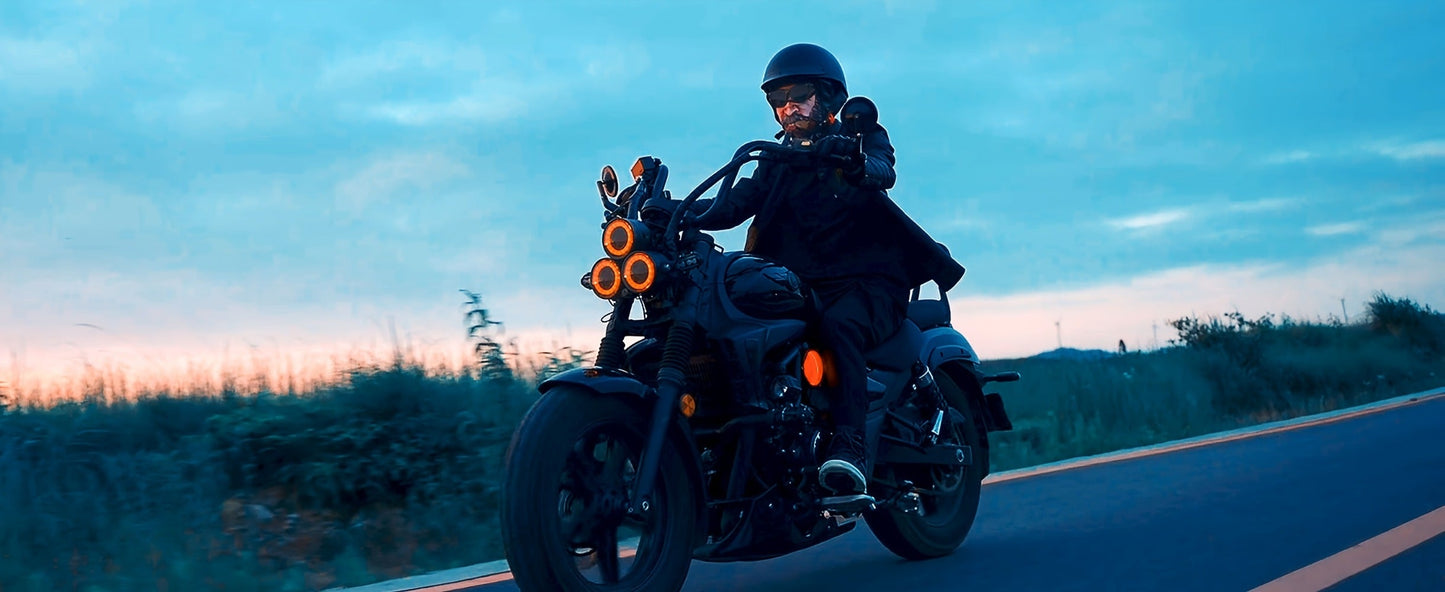 Motorcycle Helmet 1STORM Half-Shell with Retractable Smoked Visor, Five Graphic Styles, S-XL Sizes and Quick-Release Strap