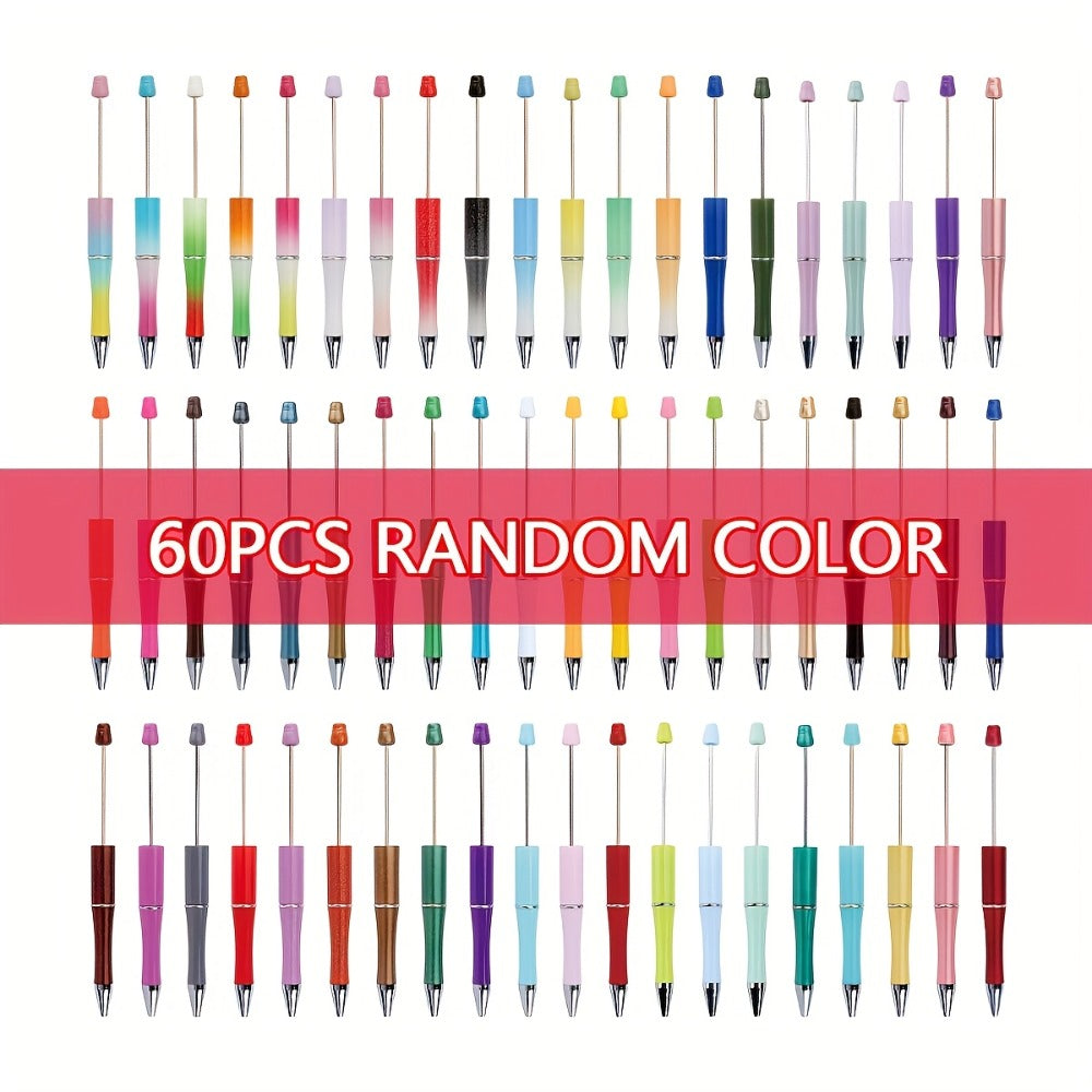 Beadable Pens Bulk 40/60pcs, DIY Bead Ballpoint Pens with Black Ink Shaft, Assorted Random Colors for DIY Crafts