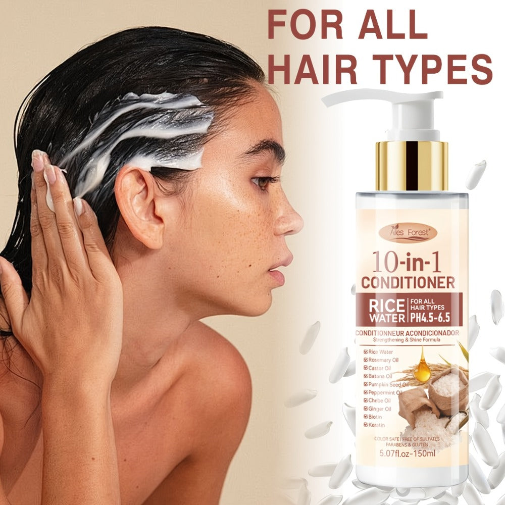Rice Water 10-in-1-Labeled Shampoo and Conditioner Duo in 150mL Pump Bottles with White-and-Gold Packaging
