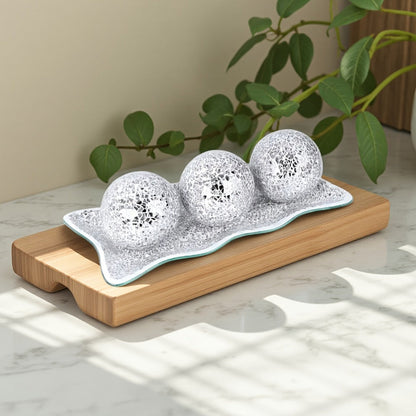 Decorative Glass Balls for Bowls 3 Inch Set of 3 with Glass Tray for Entryways, Bedrooms and Living Spaces