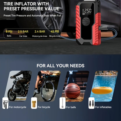 5-in-1 Jump Starter 5000A Peak – 10000mAh Power Bank, 150PSI Air Inflator, Type-C & LED Emergency Light for 12V Gas & Diesel Engines