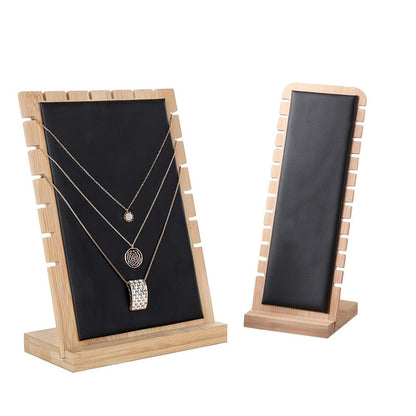 Bamboo Jewelry Necklace Display Stand 2 Pack - Multi-Hook Necklace Holder Tower, Tabletop Showcase Organizer for Retail Store