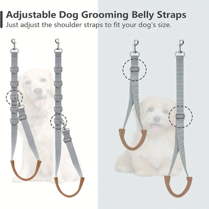 Dog Grooming Restraint Strap Set with Three Adjustable Grey Loops and Rotating Clips for Supported Use