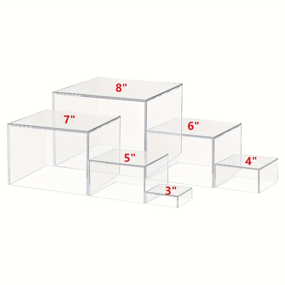 Acrylic Buffet Risers 6pcs Display Stand Set 8 Sizes 3"-10", Cube Box Riser Shelf for Party Catering Dessert Table
