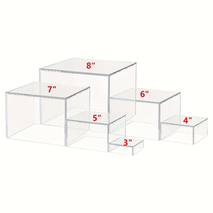 Acrylic Buffet Risers 6pcs Display Stand Set 8 Sizes 3"-10", Cube Box Riser Shelf for Party Catering Dessert Table