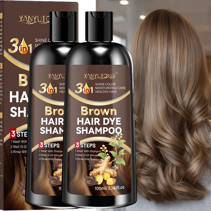 Hair Color Shampoo, YANYUTONG Brown Two-Bottle Set with 3.38oz in Each Labeled Pump Bottle