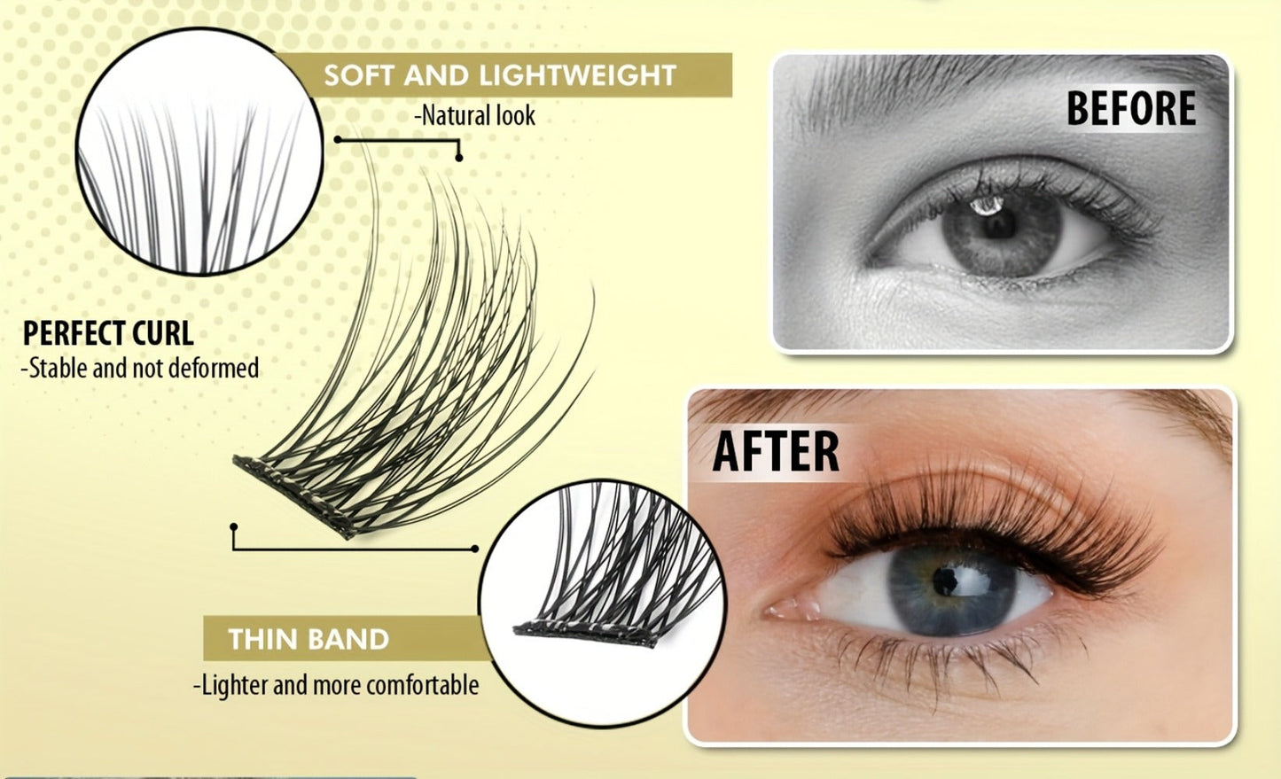 156-Piece Self-Adhesive Lash Cluster Tray with Yellow and Pink Tweezers in NATURAL Style and 14.5cm Case