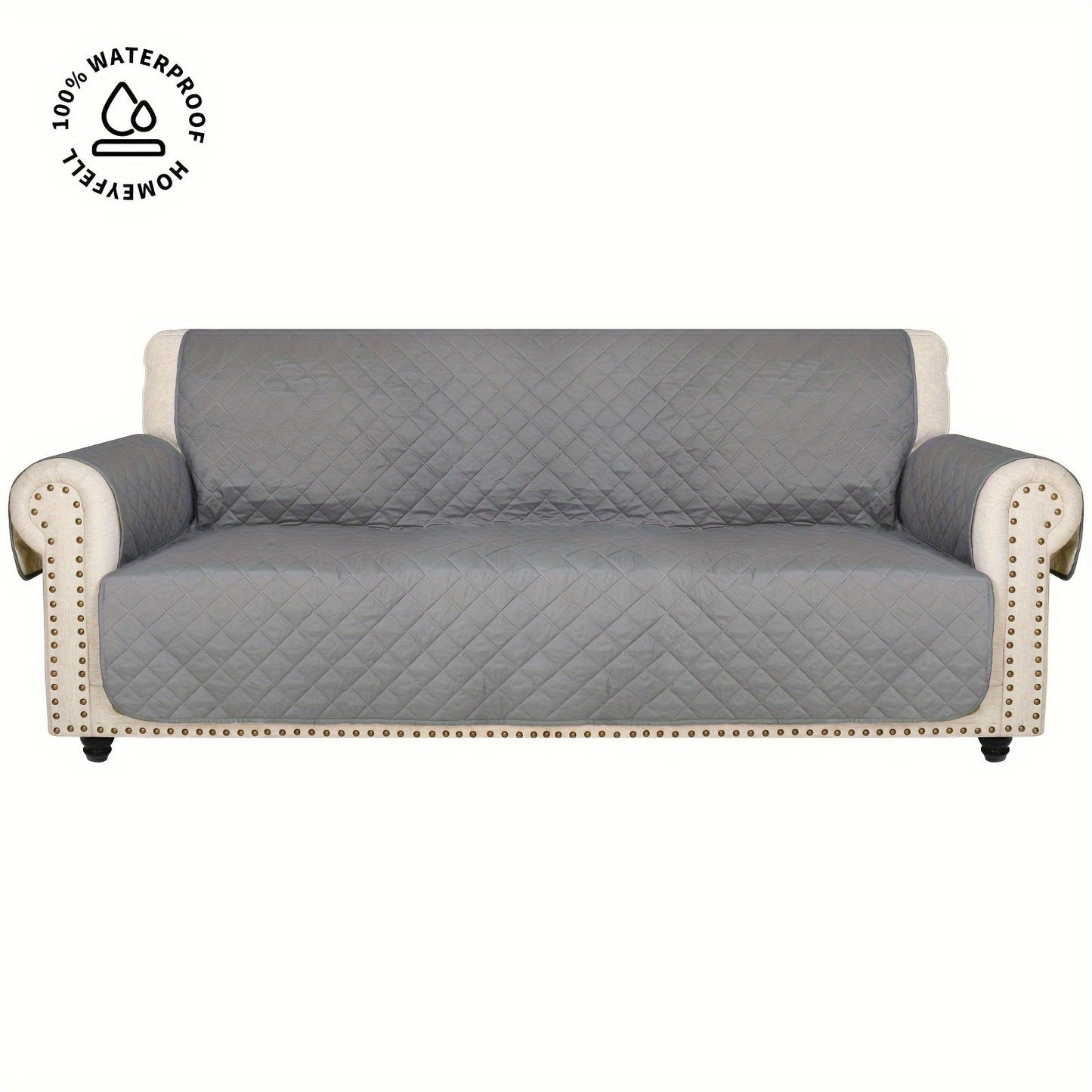 Sofa Cover Quilted Microfiber Three-Seat Panel Set with Two Foam Tubes, Straps and Side Pocket
