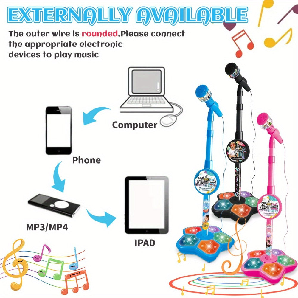 Kids Karaoke Microphone with Stand & Amplifier, Singing Toy for Girls Boys Age 3+, Random Print Design