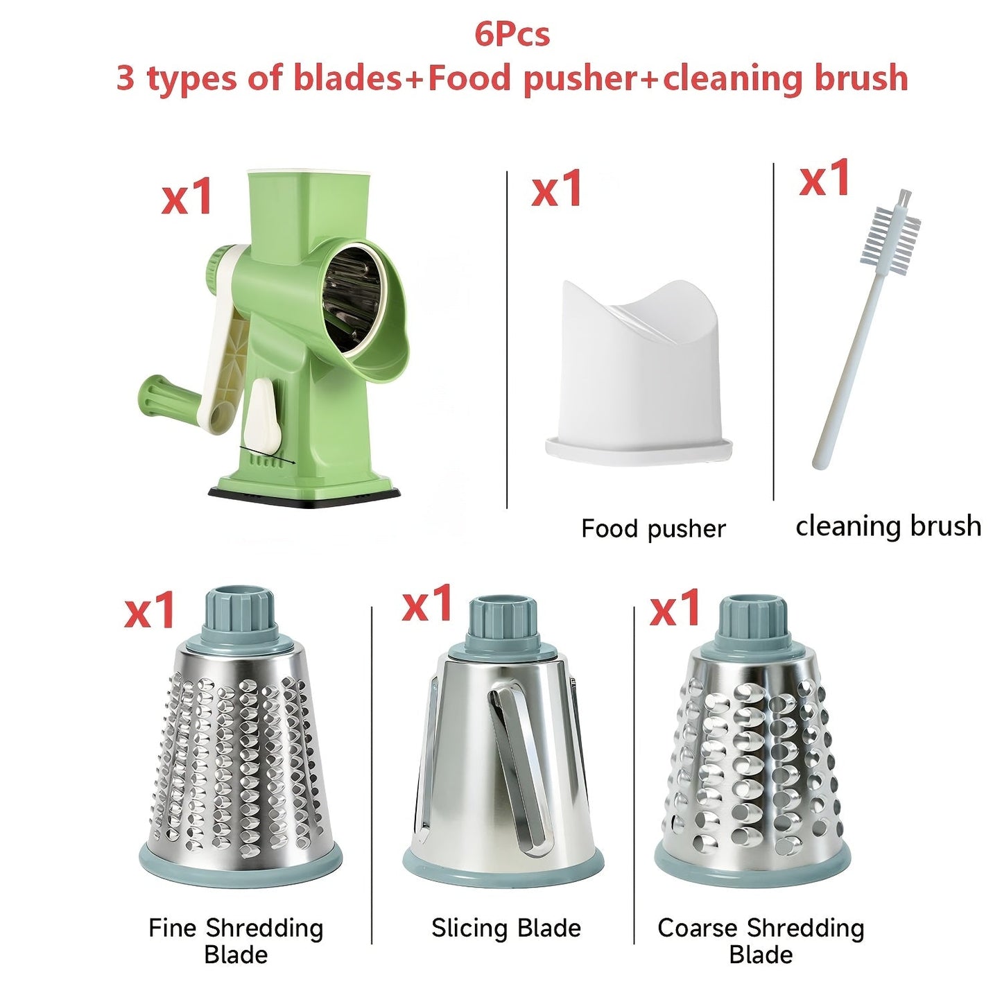 Rotary Vegetable Chopper Cheese Grater 5 Interchangeable Drum Blades Suction Base Handle for Cheese Vegetables Nuts Slicing Shredding